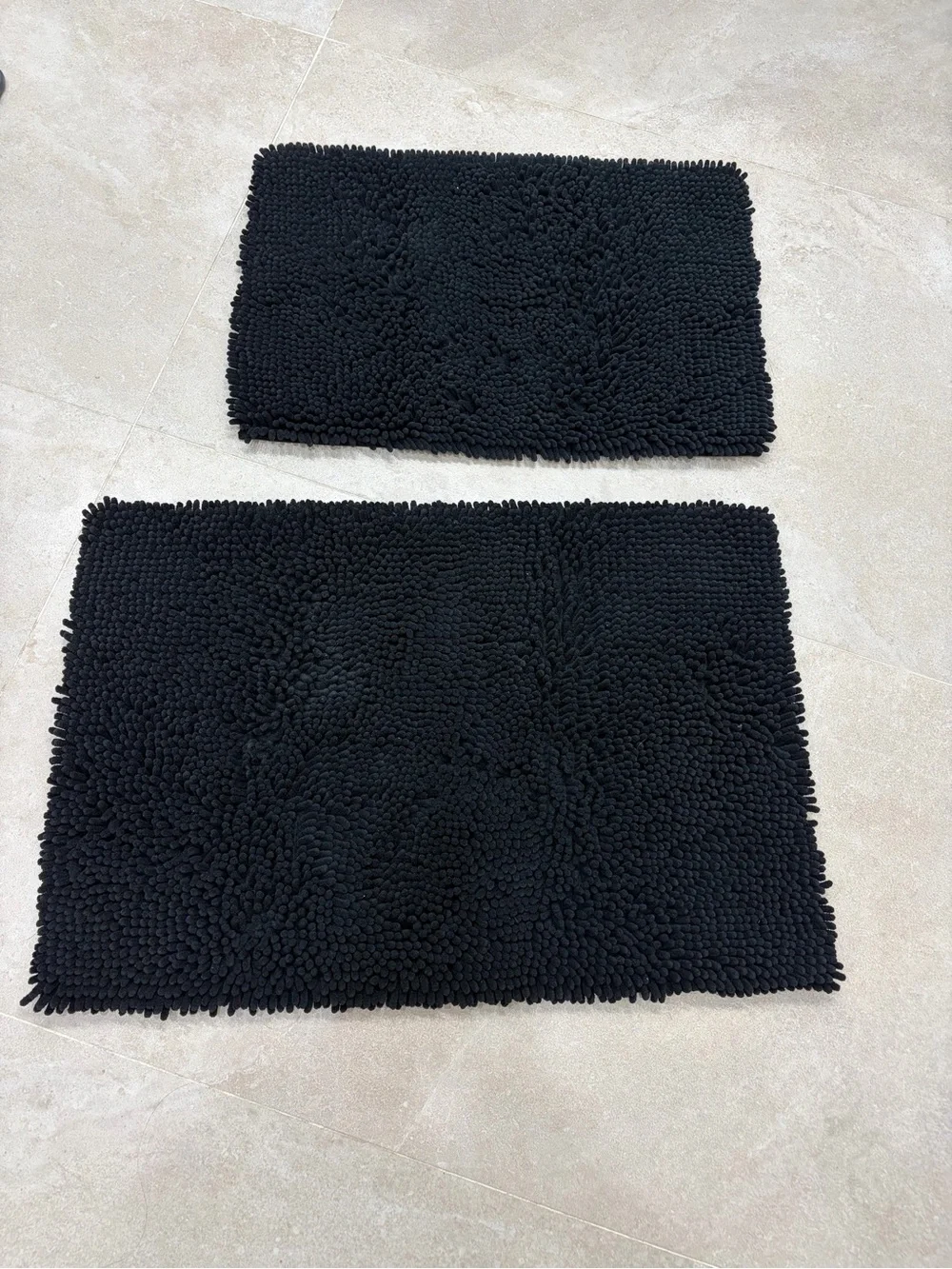 Black Chenille Bathroom rug 2 piece set: 30”x20” + 24”x26”